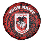 Personalized St George Illawarra Dragons Spare Tire Cover Polynesian Tribal Chest and Sleeve Tattoo