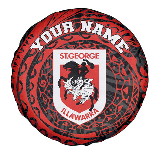 Personalized St George Illawarra Dragons Spare Tire Cover Polynesian Tribal Chest and Sleeve Tattoo