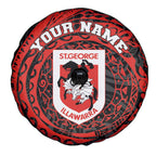 Personalized St George Illawarra Dragons Spare Tire Cover Polynesian Tribal Chest and Sleeve Tattoo