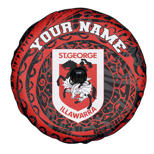 Personalized St George Illawarra Dragons Spare Tire Cover Polynesian Tribal Chest and Sleeve Tattoo