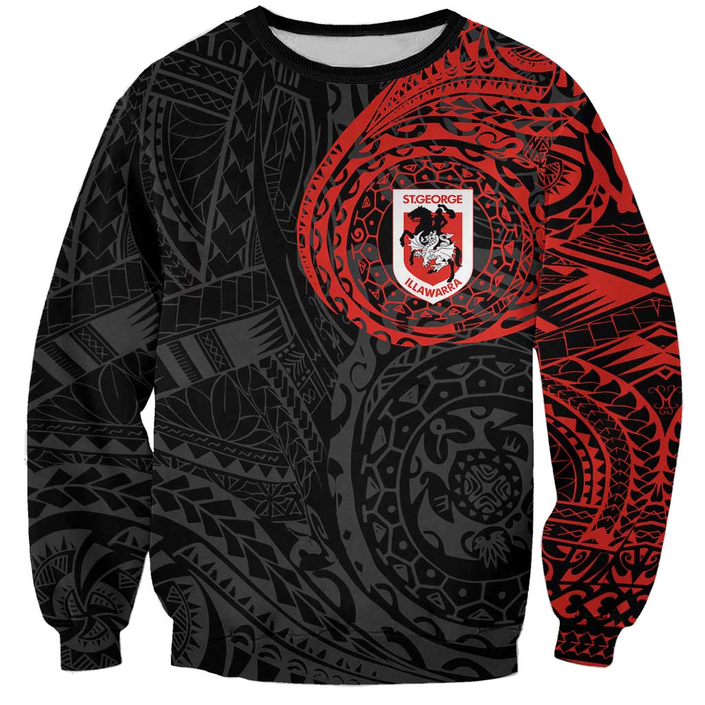 Personalized St George Illawarra Dragons Sweatshirt Polynesian Tribal Chest and Sleeve Tattoo