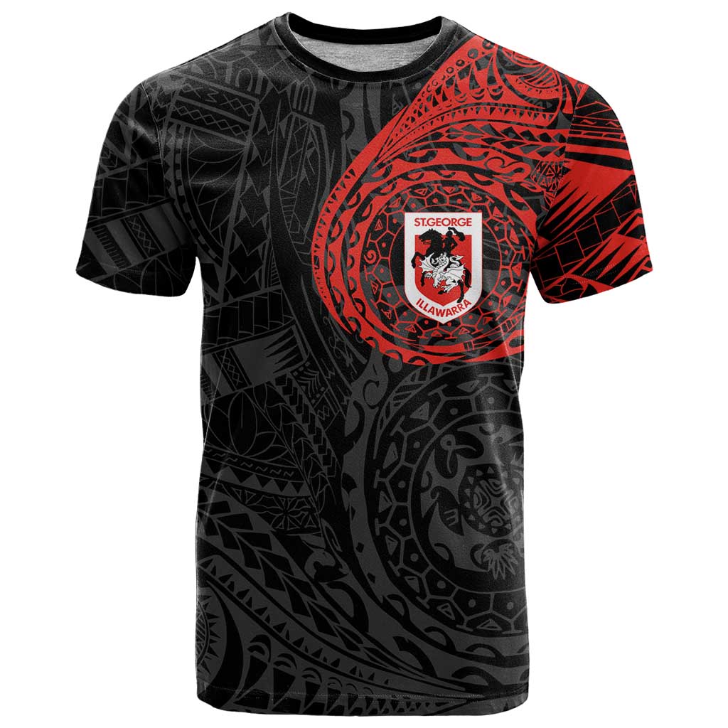 Personalized St George Illawarra Dragons T Shirt Polynesian Tribal Chest and Sleeve Tattoo