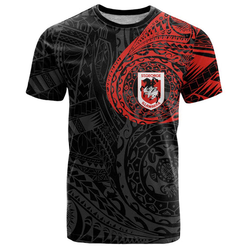 Personalized St George Illawarra Dragons T Shirt Polynesian Tribal Chest and Sleeve Tattoo