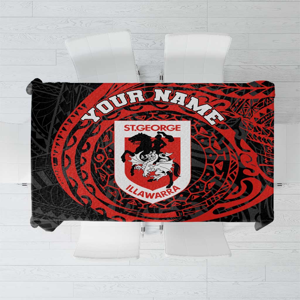 Personalized St George Illawarra Dragons Tablecloth Polynesian Tribal Chest and Sleeve Tattoo