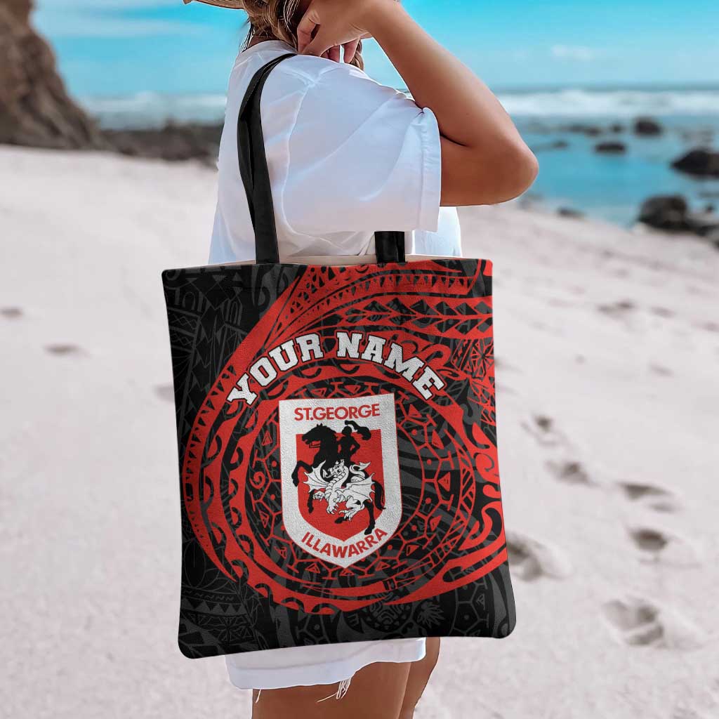 Personalized St George Illawarra Dragons Tote Bag Polynesian Tribal Chest and Sleeve Tattoo