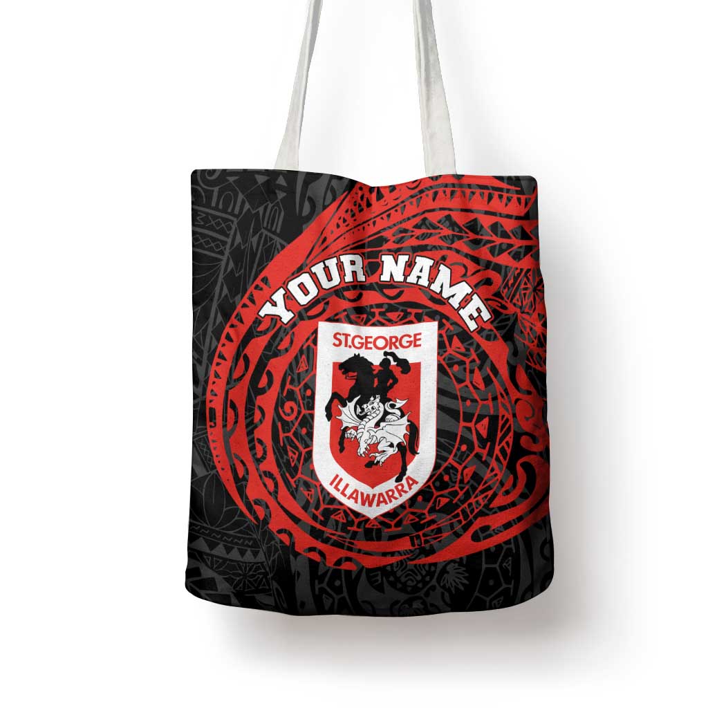 Personalized St George Illawarra Dragons Tote Bag Polynesian Tribal Chest and Sleeve Tattoo