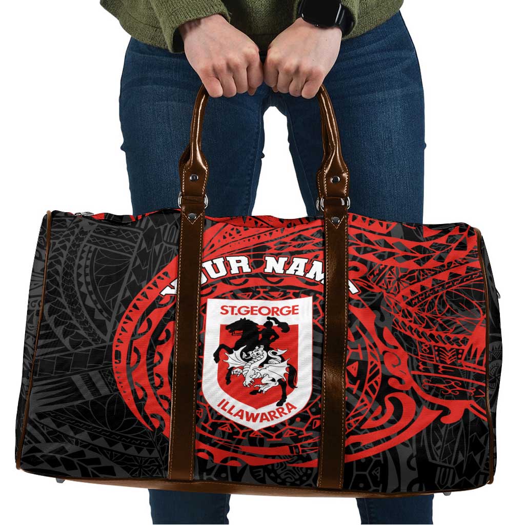Personalized St George Illawarra Dragons Travel Bag Polynesian Tribal Chest and Sleeve Tattoo