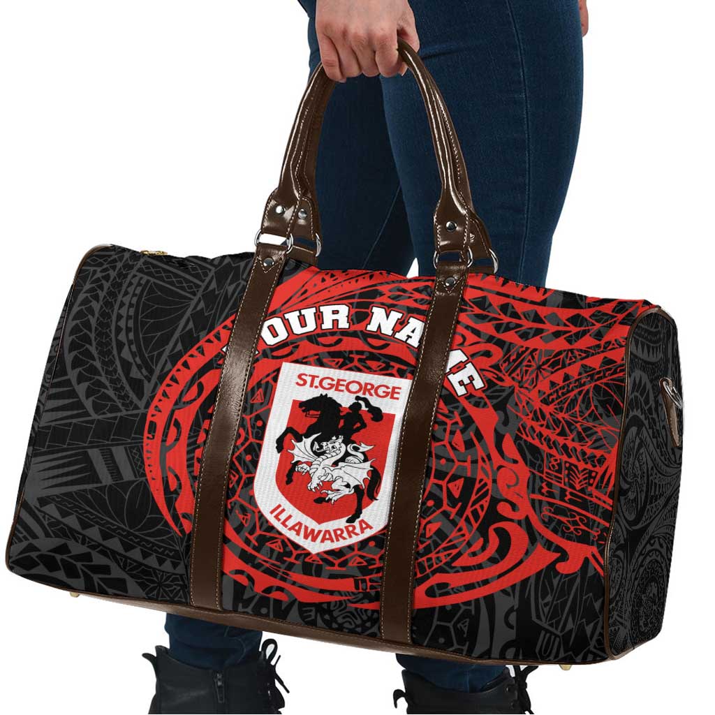 Personalized St George Illawarra Dragons Travel Bag Polynesian Tribal Chest and Sleeve Tattoo