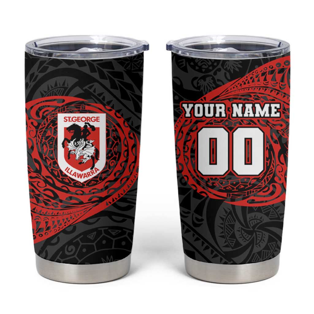 Personalized St George Illawarra Dragons Tumbler Cup Polynesian Tribal Chest and Sleeve Tattoo