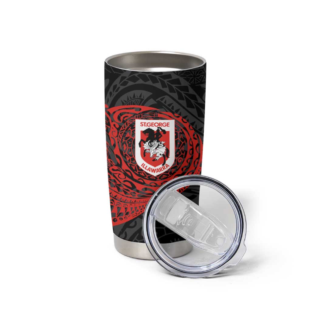 Personalized St George Illawarra Dragons Tumbler Cup Polynesian Tribal Chest and Sleeve Tattoo