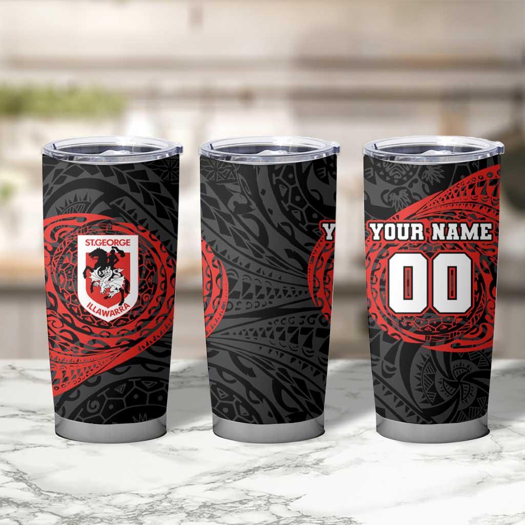 Personalized St George Illawarra Dragons Tumbler Cup Polynesian Tribal Chest and Sleeve Tattoo