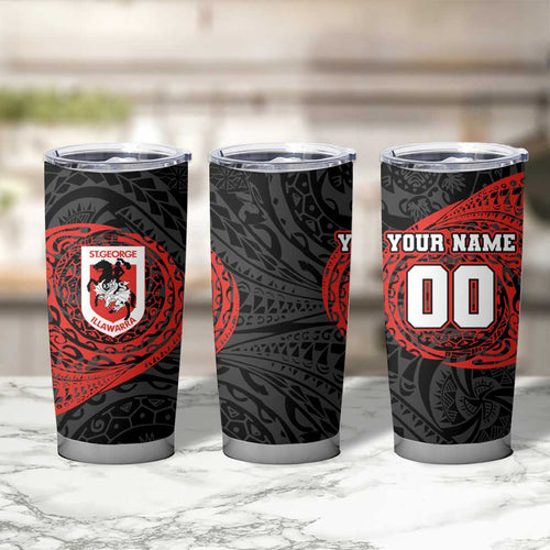 Personalized St George Illawarra Dragons Tumbler Cup Polynesian Tribal Chest and Sleeve Tattoo