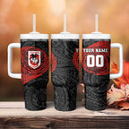 Personalized St George Illawarra Dragons Tumbler With Handle Polynesian Tribal Chest and Sleeve Tattoo