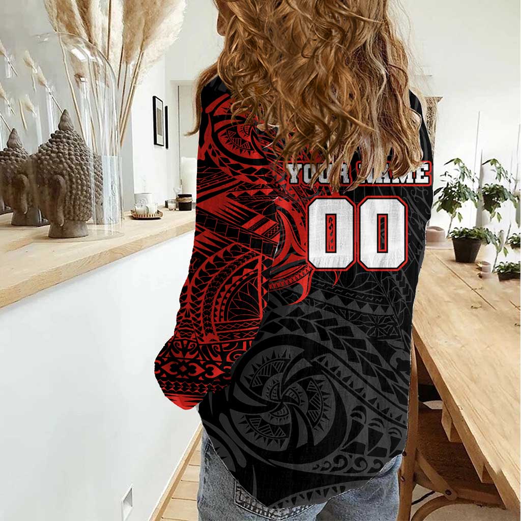 Personalized St George Illawarra Dragons Women Casual Shirt Polynesian Tribal Chest and Sleeve Tattoo