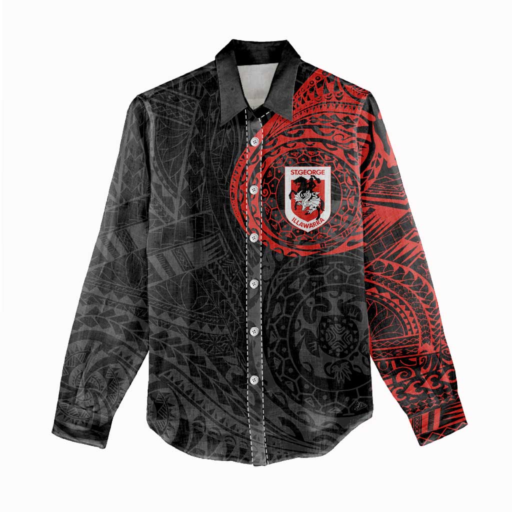 Personalized St George Illawarra Dragons Women Casual Shirt Polynesian Tribal Chest and Sleeve Tattoo