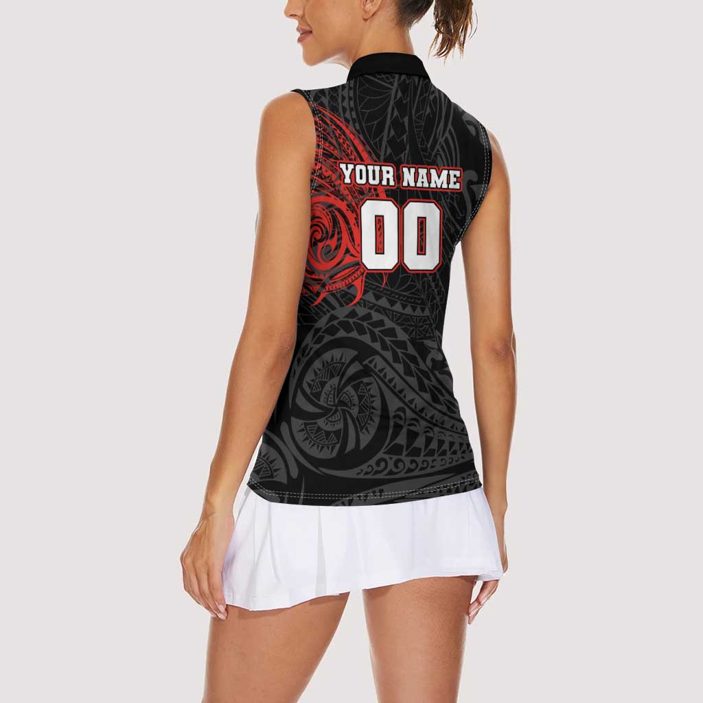 Personalized St George Illawarra Dragons Women Sleeveless Polo Shirt Polynesian Tribal Chest and Sleeve Tattoo