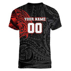 Personalized St George Illawarra Dragons Women V-Neck T-Shirt Polynesian Tribal Chest and Sleeve Tattoo