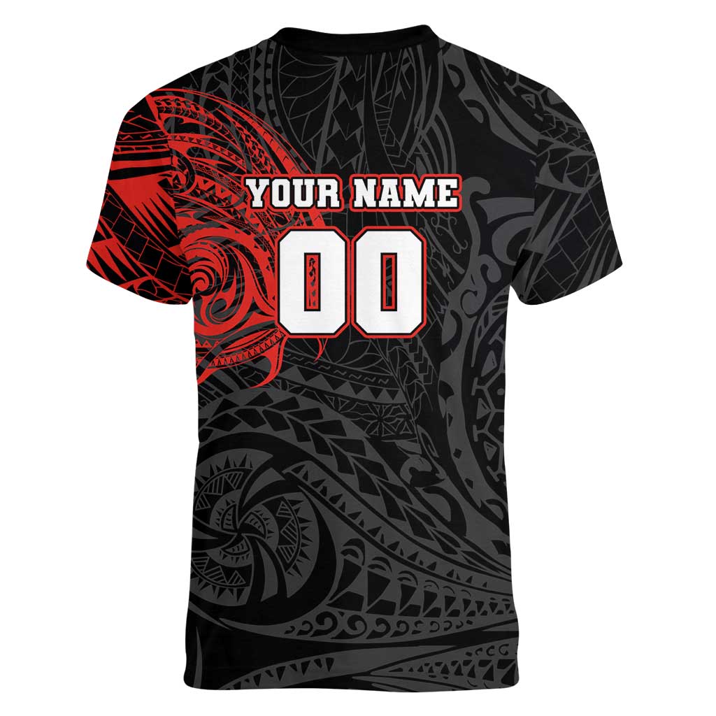 Personalized St George Illawarra Dragons Women V-Neck T-Shirt Polynesian Tribal Chest and Sleeve Tattoo