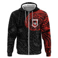 Personalized St George Illawarra Dragons Zip Hoodie Polynesian Tribal Chest and Sleeve Tattoo