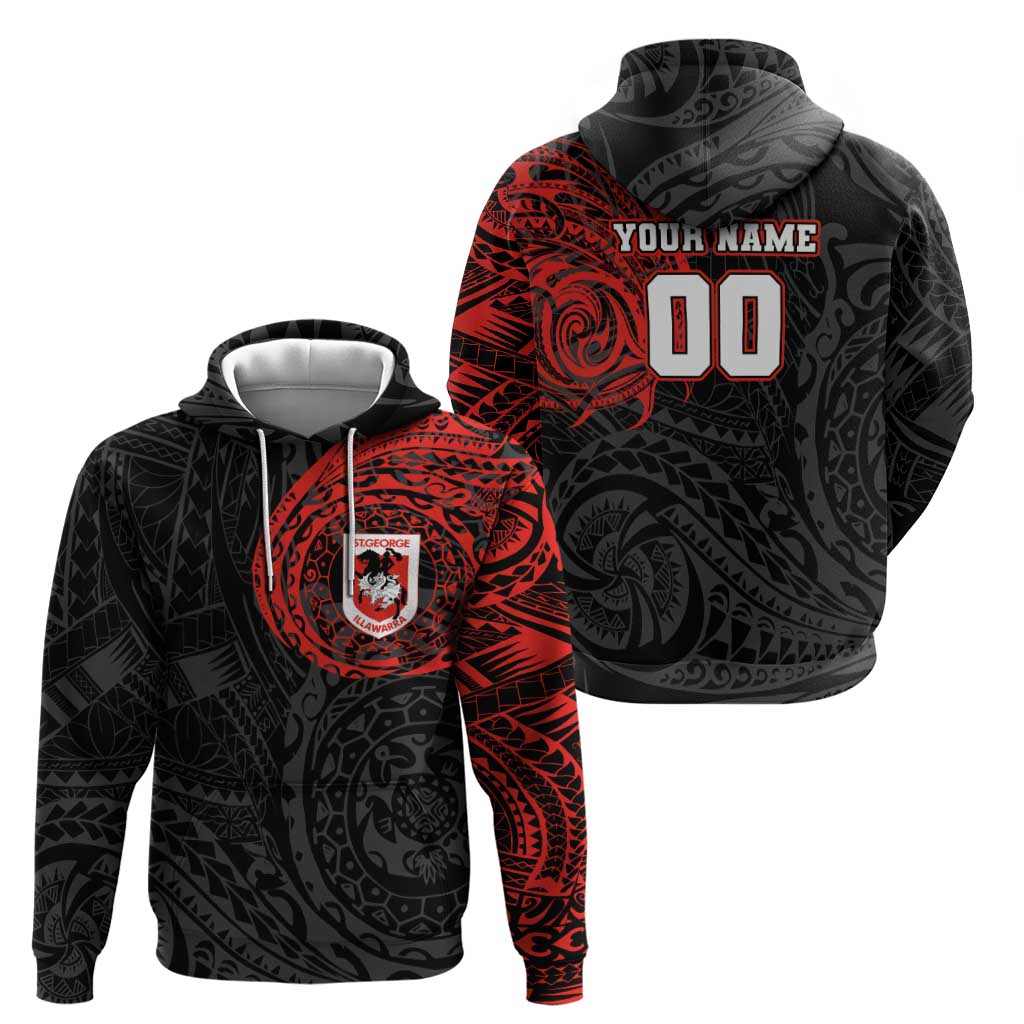 Personalized St George Illawarra Dragons Zip Hoodie Polynesian Tribal Chest and Sleeve Tattoo