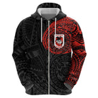 Personalized St George Illawarra Dragons Zip Hoodie Polynesian Tribal Chest and Sleeve Tattoo