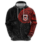 Personalized St George Illawarra Dragons Zip Hoodie Polynesian Tribal Chest and Sleeve Tattoo