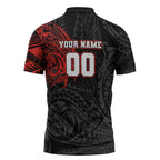 Personalized St George Illawarra Dragons Zipper Polo Shirt Polynesian Tribal Chest and Sleeve Tattoo