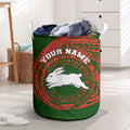 Personalized South Sydney Rabbitohs Laundry Basket Polynesian Tribal Chest and Sleeve Tattoo
