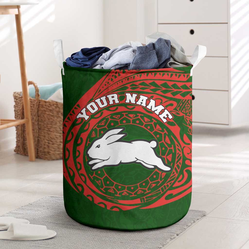 Personalized South Sydney Rabbitohs Laundry Basket Polynesian Tribal Chest and Sleeve Tattoo