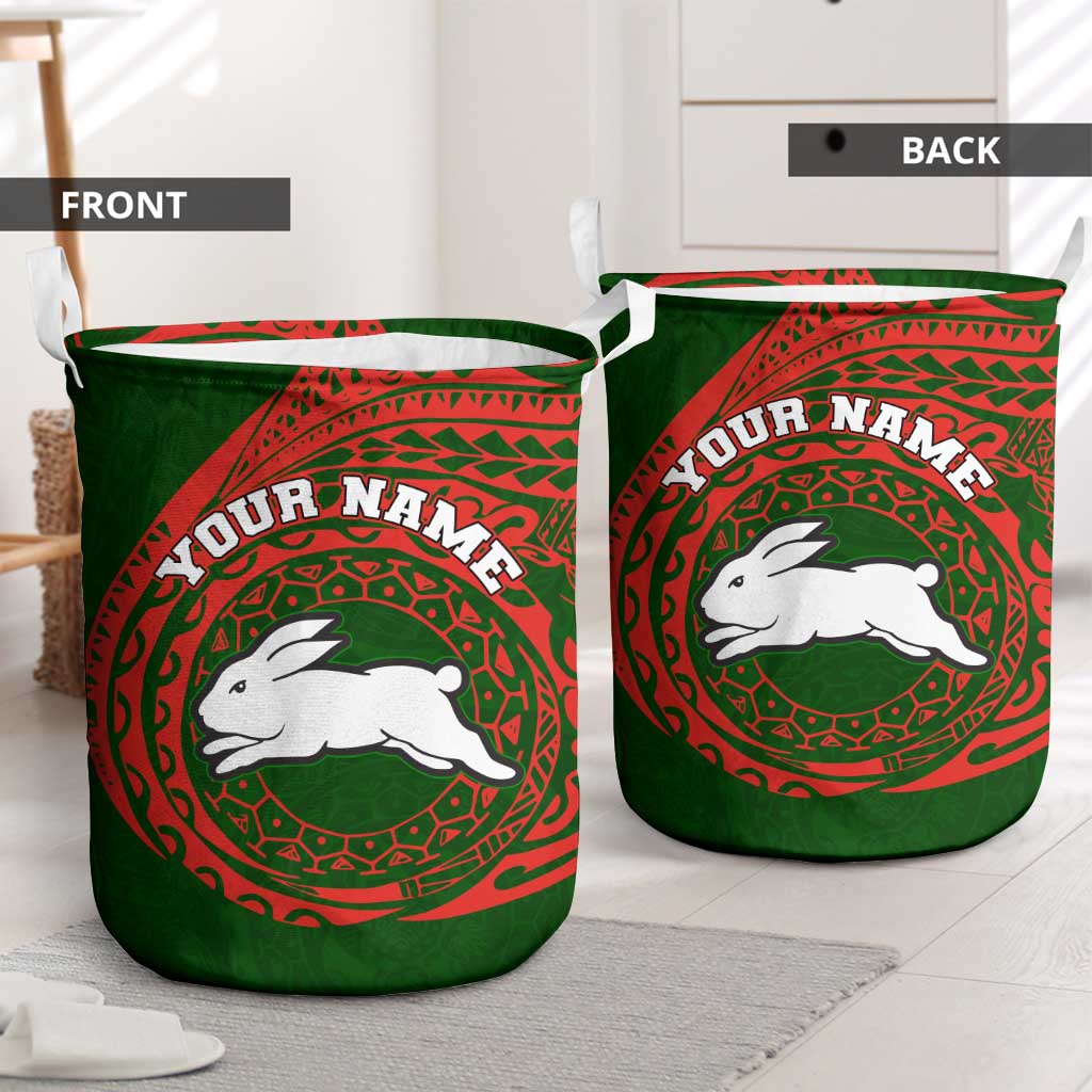 Personalized South Sydney Rabbitohs Laundry Basket Polynesian Tribal Chest and Sleeve Tattoo