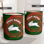 Personalized South Sydney Rabbitohs Laundry Basket Polynesian Tribal Chest and Sleeve Tattoo