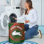 Personalized South Sydney Rabbitohs Laundry Basket Polynesian Tribal Chest and Sleeve Tattoo