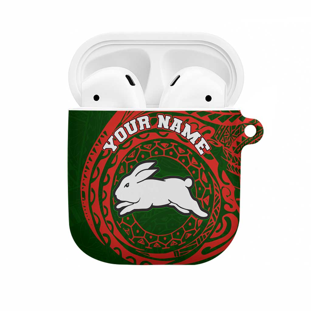 Personalized South Sydney Rabbitohs AirPods Case Polynesian Tribal Chest and Sleeve Tattoo