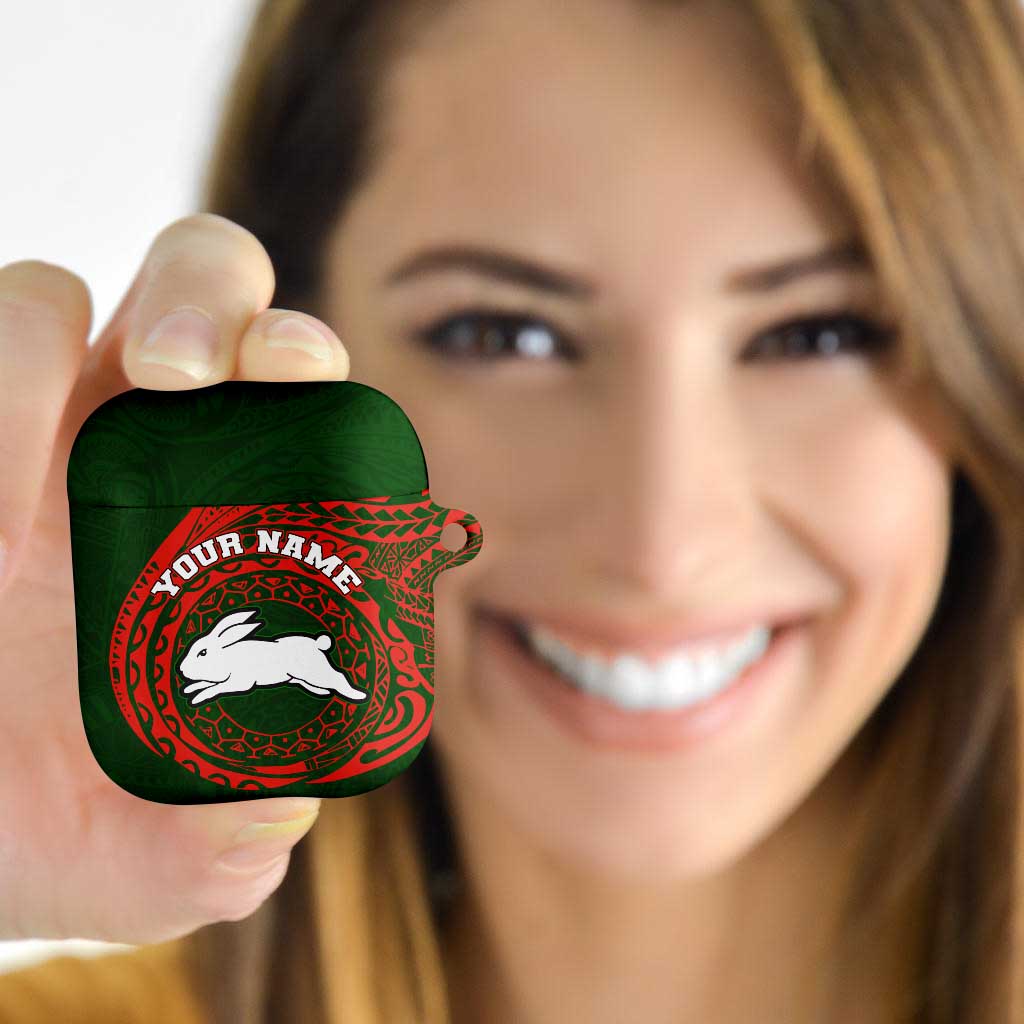 Personalized South Sydney Rabbitohs AirPods Case Polynesian Tribal Chest and Sleeve Tattoo