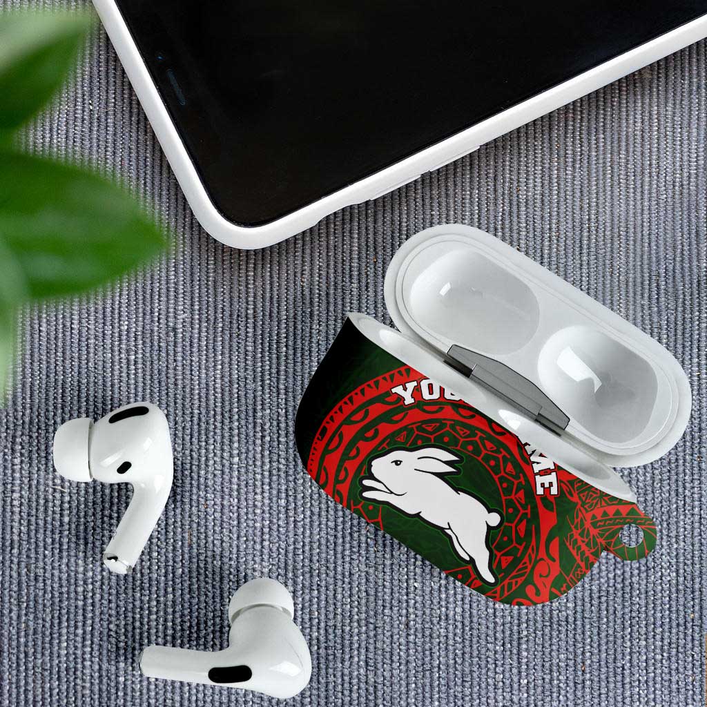 Personalized South Sydney Rabbitohs AirPods Case Polynesian Tribal Chest and Sleeve Tattoo