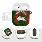 Personalized South Sydney Rabbitohs AirPods Case Polynesian Tribal Chest and Sleeve Tattoo