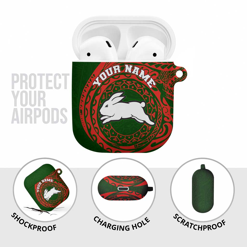 Personalized South Sydney Rabbitohs AirPods Case Polynesian Tribal Chest and Sleeve Tattoo