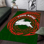 Personalized South Sydney Rabbitohs Area Rug Polynesian Tribal Chest and Sleeve Tattoo