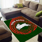 Personalized South Sydney Rabbitohs Area Rug Polynesian Tribal Chest and Sleeve Tattoo