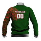Personalized South Sydney Rabbitohs Baseball Jacket Polynesian Tribal Chest and Sleeve Tattoo