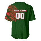 Personalized South Sydney Rabbitohs Baseball Jersey Polynesian Tribal Chest and Sleeve Tattoo