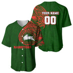 Personalized South Sydney Rabbitohs Baseball Jersey Polynesian Tribal Chest and Sleeve Tattoo