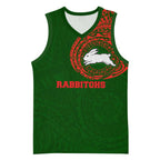 Personalized South Sydney Rabbitohs Basketball Jersey Polynesian Tribal Chest and Sleeve Tattoo