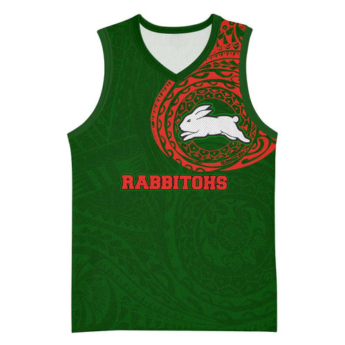 Personalized South Sydney Rabbitohs Basketball Jersey Polynesian Tribal Chest and Sleeve Tattoo