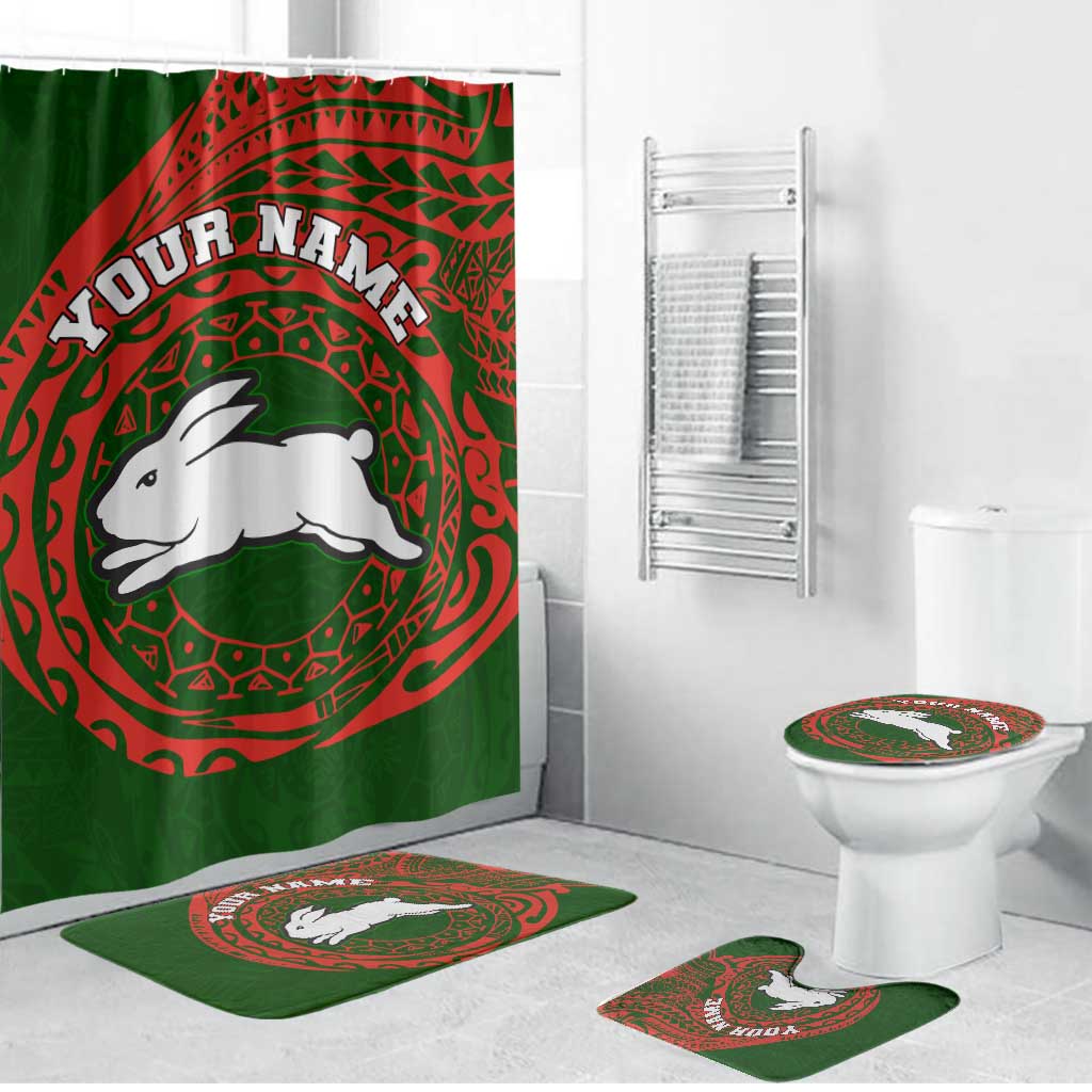 Personalized South Sydney Rabbitohs Bathroom Set Polynesian Tribal Chest and Sleeve Tattoo