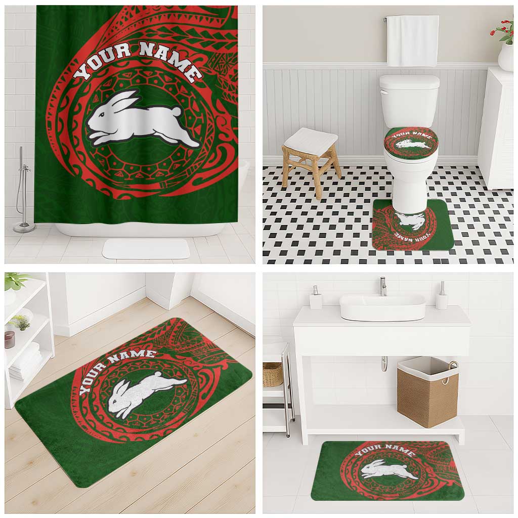 Personalized South Sydney Rabbitohs Bathroom Set Polynesian Tribal Chest and Sleeve Tattoo