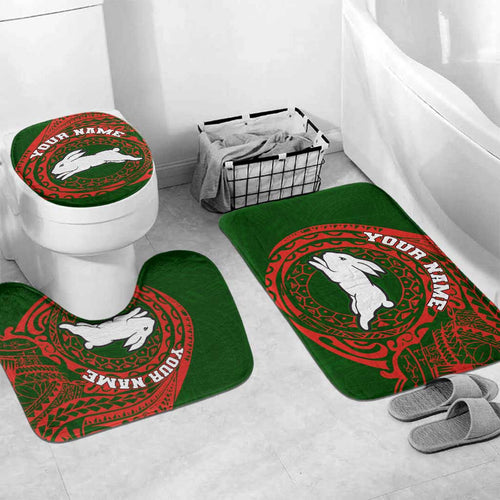 Personalized South Sydney Rabbitohs Bathroom Set Polynesian Tribal Chest and Sleeve Tattoo