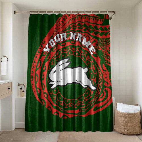Personalized South Sydney Rabbitohs Bathroom Set Polynesian Tribal Chest and Sleeve Tattoo