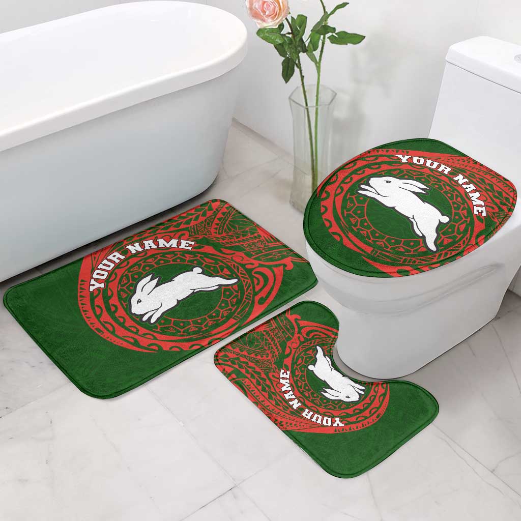 Personalized South Sydney Rabbitohs Bathroom Set Polynesian Tribal Chest and Sleeve Tattoo