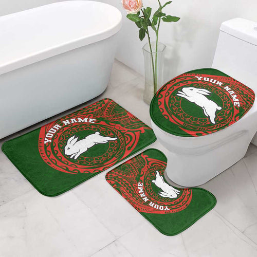 Personalized South Sydney Rabbitohs Bathroom Set Polynesian Tribal Chest and Sleeve Tattoo